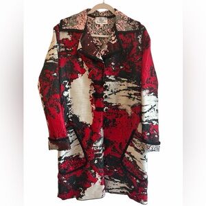 Viviana Gabeiras Red & Black Heritage Style Longline Statement Jacket S Western